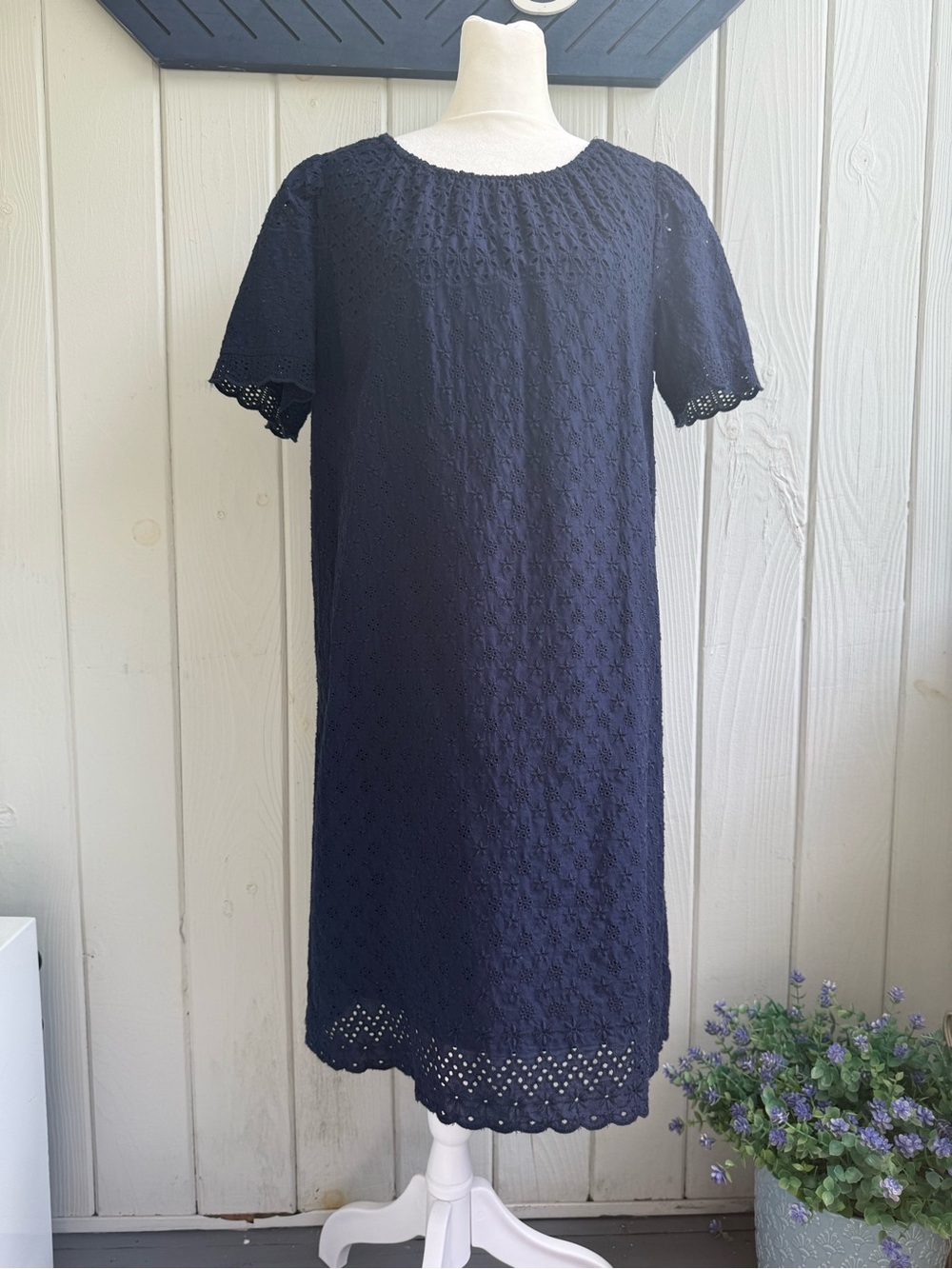 GAP Navy Eyelet Midi Shift Dress